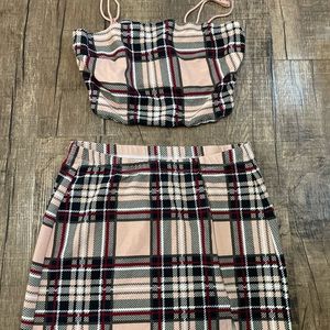 Plaid 2 Piece Skirt & Crop Top Set